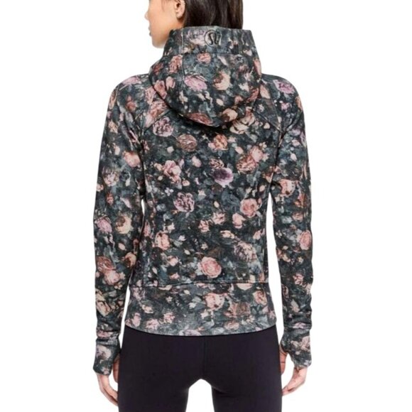 Lululemon Scuba Hoodie Floral Fleece Jacket Black Pink - Picture 2 of 15